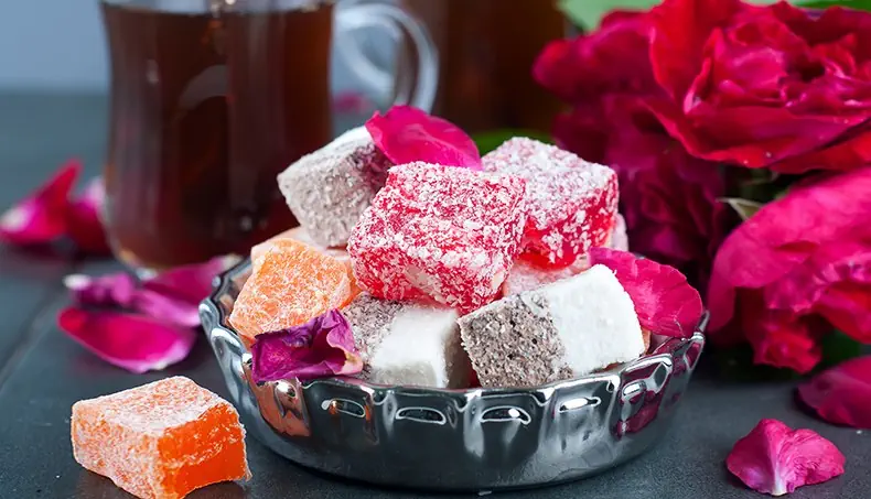 PIVOINE, BOISSON, PÉTALES, FRIANDISE, LOUKOUM