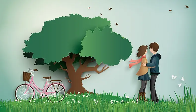 COUPLE, HUG, FIELD, GRASS, BICYCLE