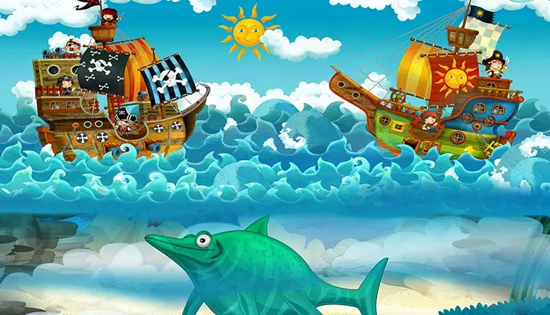 PIRATES, SEA, BATTLE, MONSTER, WAVES
