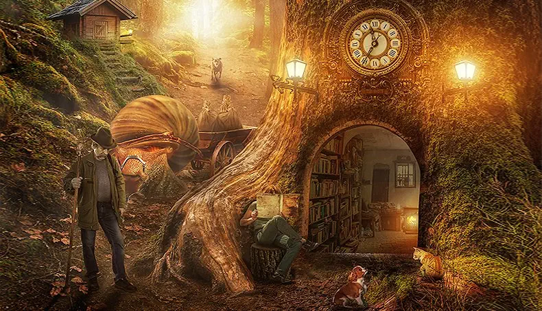 OLD MAN, FANTASY, BARK, CAT, DOG