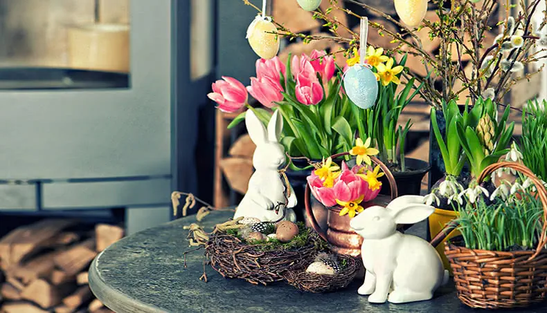 PÂQUES, ŒUF, LAPIN, TULIPE, NID