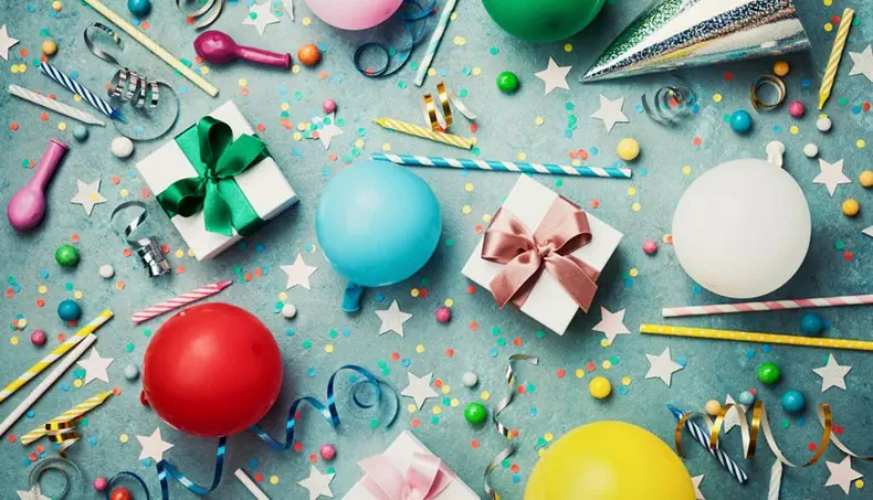 CONFETTI, BALLOON, SERPENTINE, CANDLE, BOW