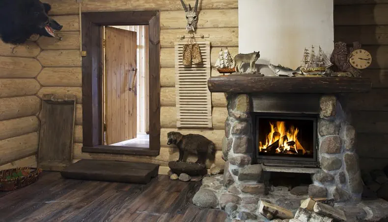 TAXIDERMY, FLAME, CLOCK FACE, FIREPLACE, SKULL