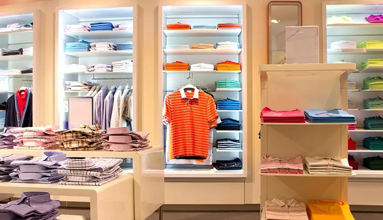 POLO, BOUTIQUE, VÊTEMENTS, ÉTAGÈRE, CINTRE