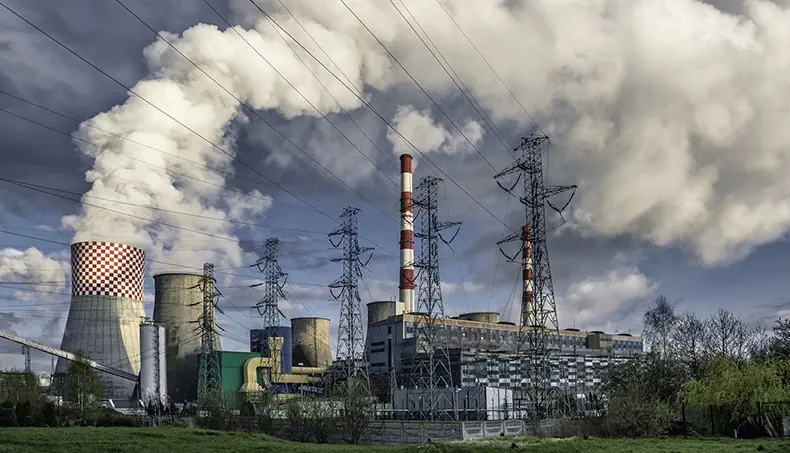 CENTRALE, FUMÉE, POLLUTION, CIEL, CÂBLE
