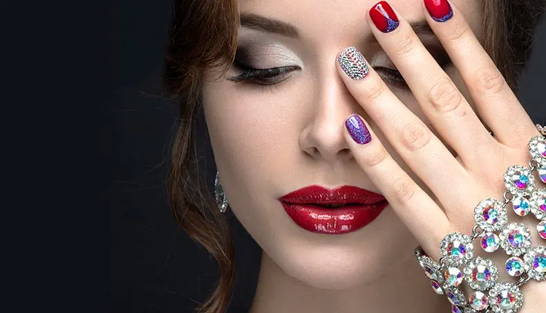 BIJOUX, BOUCLE, STRASS, ROUGE À LÈVRES, MAQUILLAGE