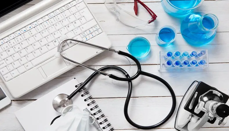 MICROSCOPE, STETHOSCOPE, TOUCHPAD, KEYBOARD, GOGGLES