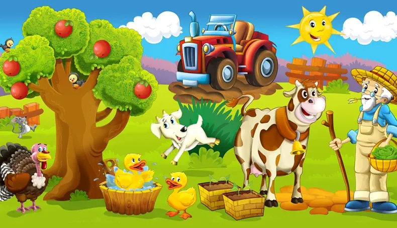 TURKEY, DUCKLING, APPLE TREE, GOATLING, FARMER