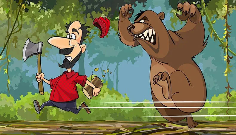 LUMBERJACK, BEAR, FANG, RUN, LOG