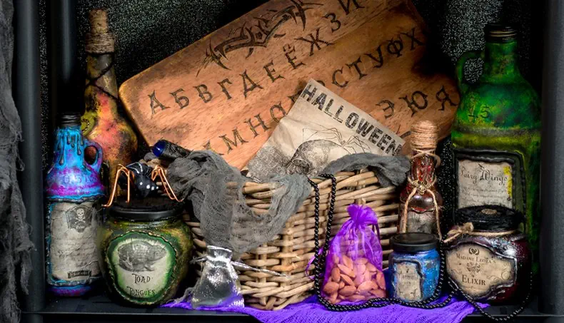 TOAD, ALMONDS, OUIJA BOARD, ELIXIR, SPIDER