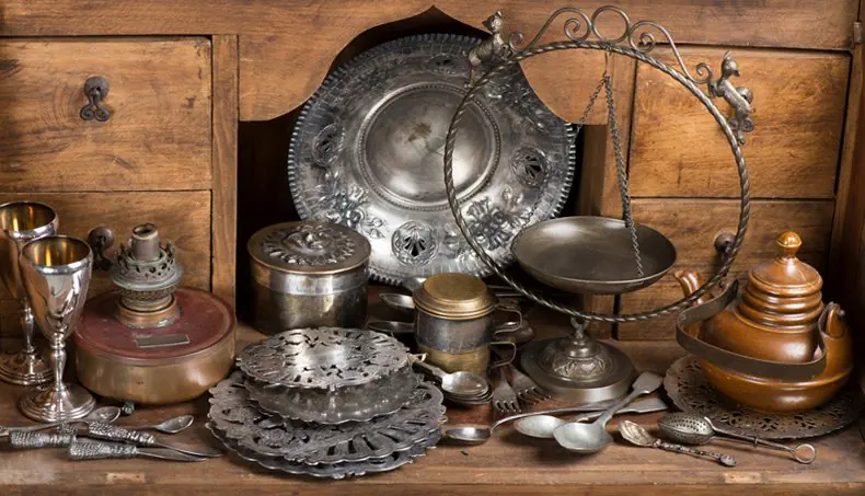 UTENSILS, TEAPOT, TEA STRAINER, FORK, TEASPOON