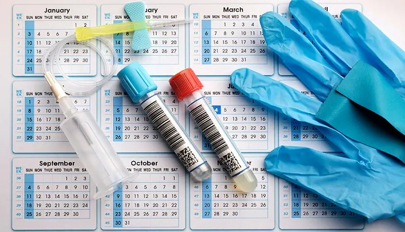 GLOVES, TOURNIQUET, TEST-TUBE, MONTH, YEAR