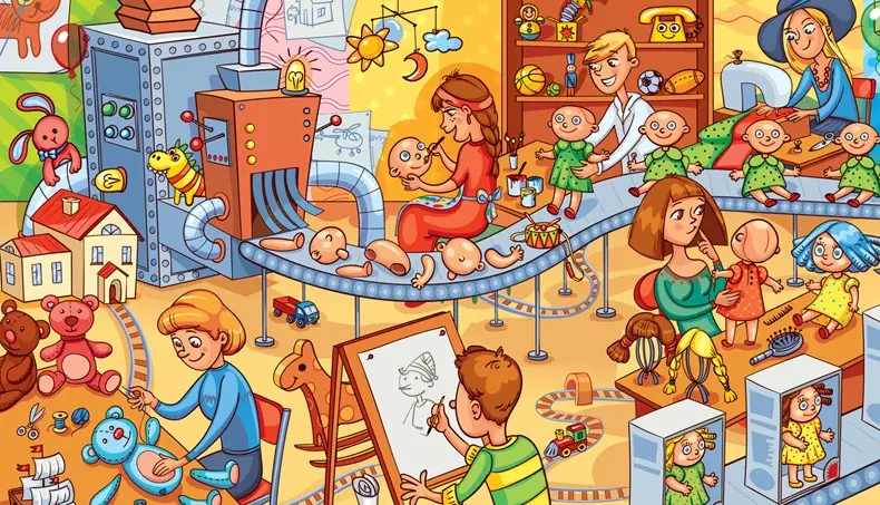 FACTORY, TOYS, DOLL, BABY MOBILE, PRODUCTION