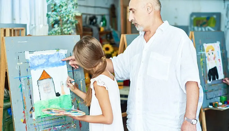 EASEL, TEACHER, SCHOOLKID, PICTURE, PALETTE