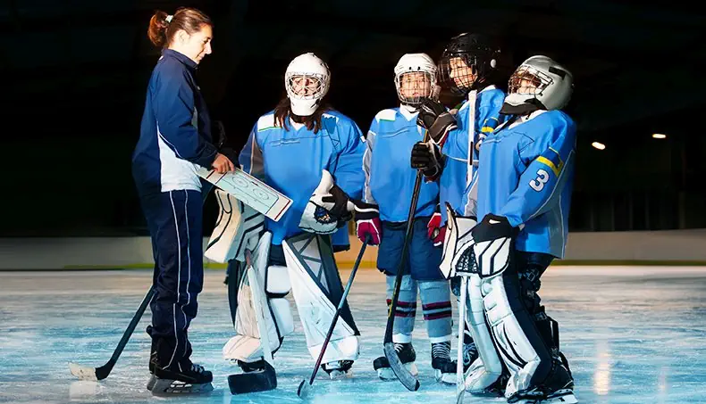 TEAM, TRAINER, SPORT, HOCKEY STICK, ICE SKATES