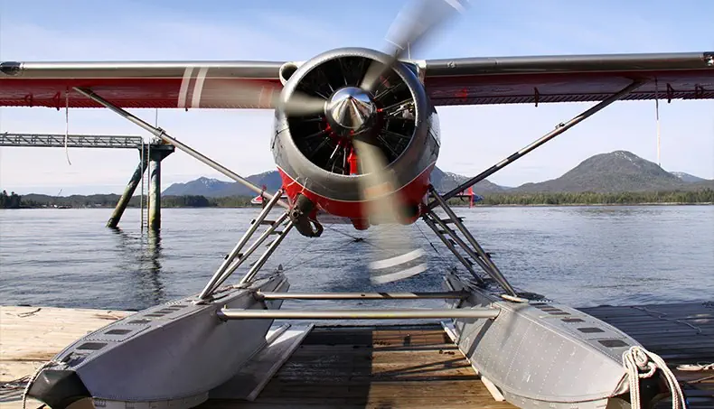 AVION, HÉLICE, FLOTTEUR, MONTAGNE, LAC