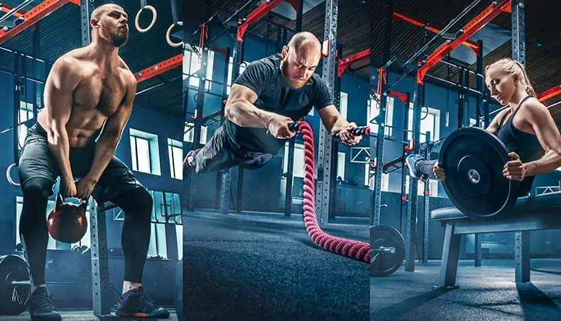 GYM, SNEAKERS, WEIGHT PLATE, KETTLEBELL, ROPE