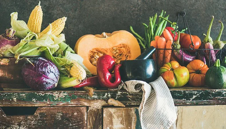 EJOTE, MAÍZ, COL MORADA, PIMIENTO, CALABAZA