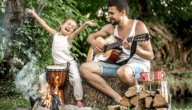 CAMPFIRE, HAPPY, DRUM, GUITAR, DUO