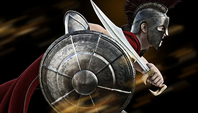 GUERRIER, CASQUE, ÉPÉE, BOUCLIER, CAPE