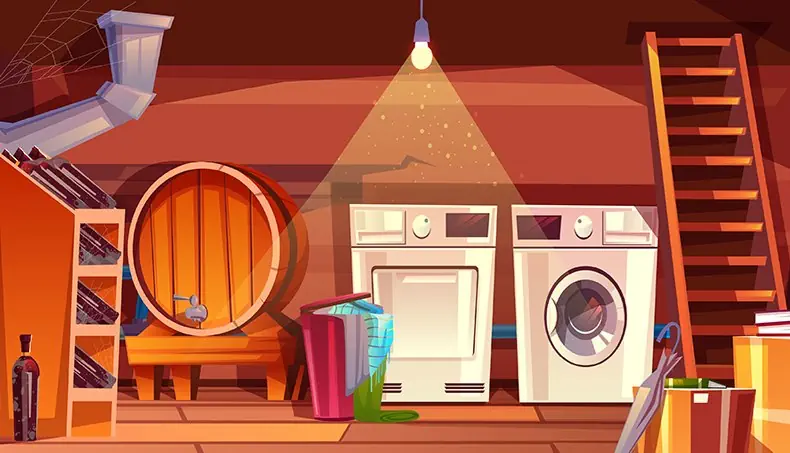 LAUNDRY, UMBRELLA, BASEMENT, WASHER, DRYER