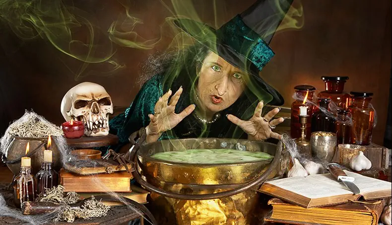 SORCIÈRE, CHAUDRON, POTION, SORCELLERIE, CRÂNE