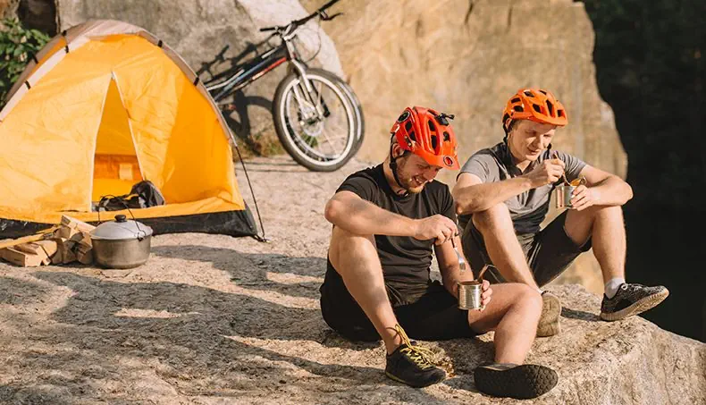 CAMPING, BICYCLE, TENT, CALDRON, FIREWOOD