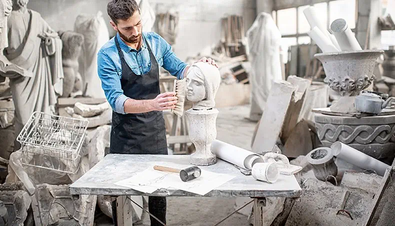 SCULPTOR, HAMMER, BRUSH, FLOWERPOT, KETTLE