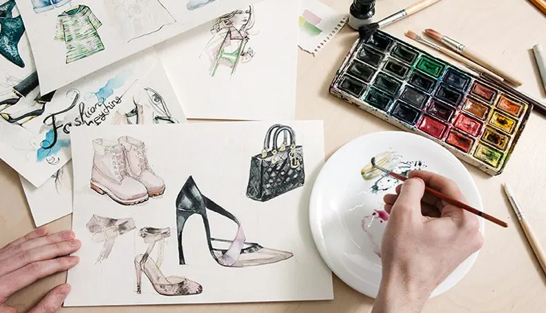 BAG, SHOES, SLINGBACKS, HEEL, WATERCOLORS
