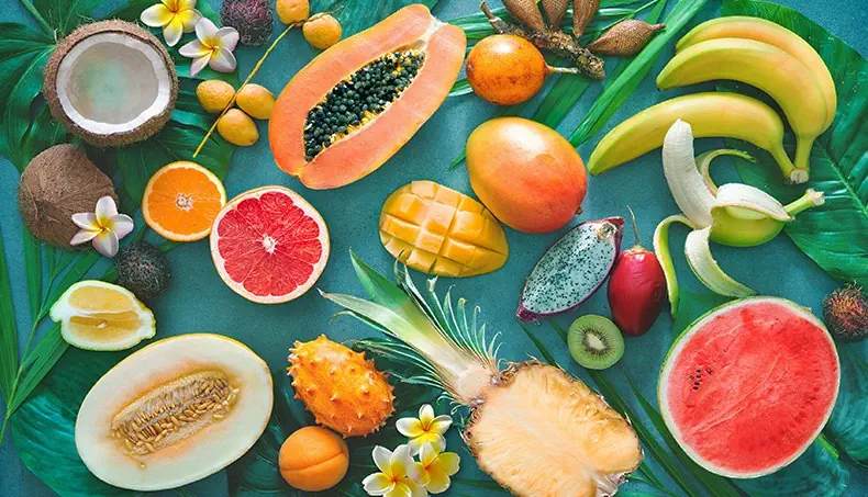PAPAYA, COCONUT, DRAGON FRUIT, PASSION FRUIT, BANANA
