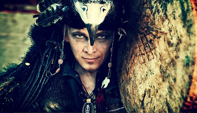 CHAMAN, AMULETTE, NOIR, REGARD, TAMBOURIN