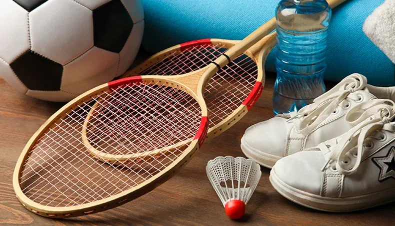 SHUTTLECOCK, RACKET, BALL, MAT, WATER
