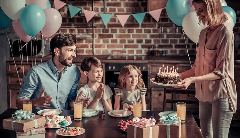 BIRTHDAY, CAKE, PARTY FLAGS, BALLOON, BLOUSE