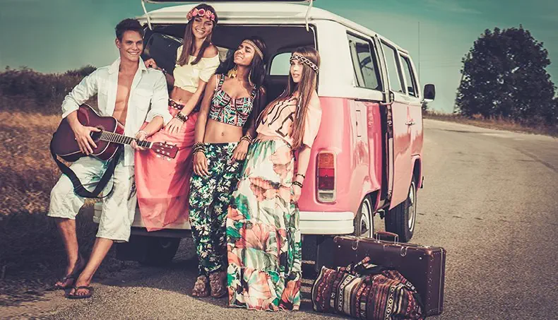 HIPPIE, JEUNESSE, SAC, VALISE, GUITARE