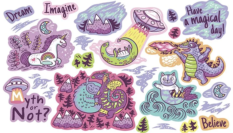UFO, UNICORN, MYTHS, DRAGON, RAINBOW