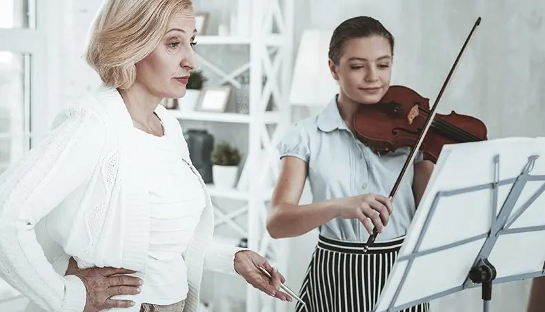 MUSIC STAND, VIOLIN BOW, BLOUSE, TEACHER, VIOLIN