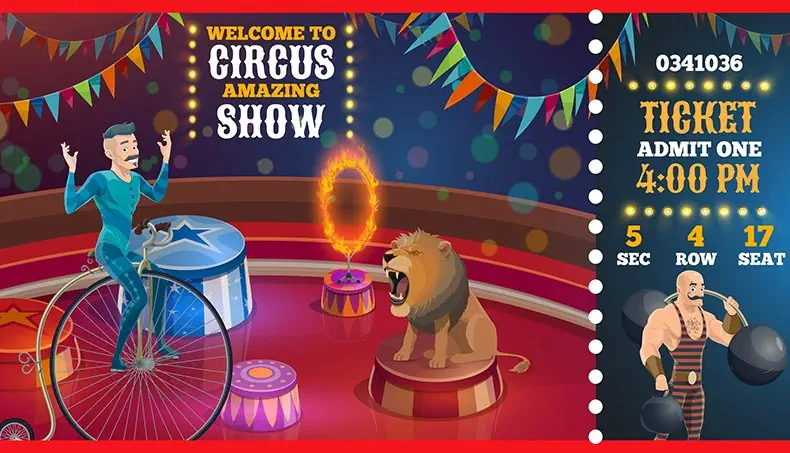 TICKET, CIRCUS, LION, STRONG, BARBELL