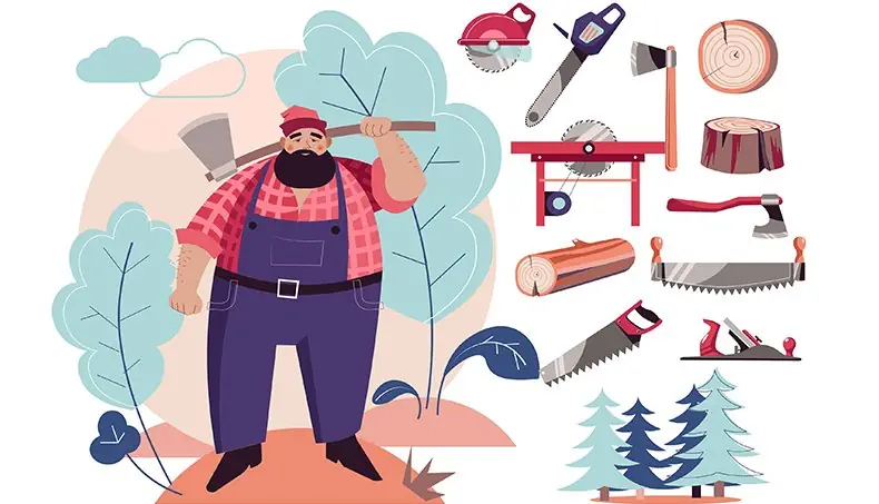 LUMBERJACK, AXE, SAW, LOG, FOREST