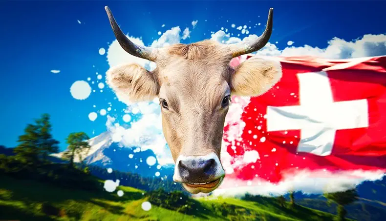 SUISSE, CROIX, VACHE, PRAIRIE, CORNES