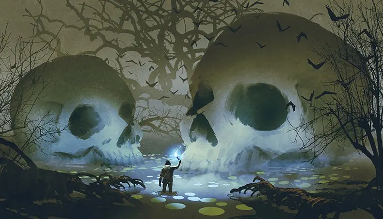 TORCH, SKULL, ORBIT, SWAMP, PERSON
