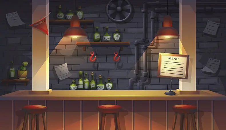 MENU, BAR, SHELF, LAMP, NOTE