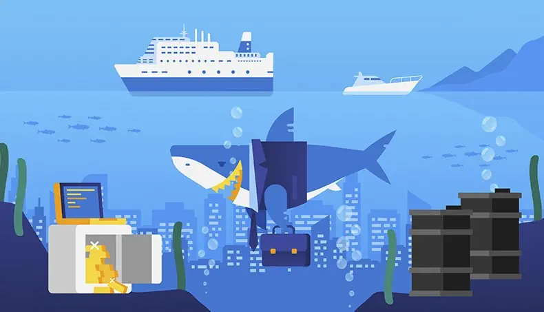 SHARK, BRIEFCASE, YACHT, CRUISE SHIP, SHOAL