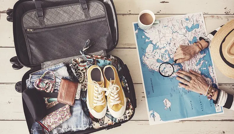 SUITCASE, NORWAY, MAGNIFIER, MAP, POCKET