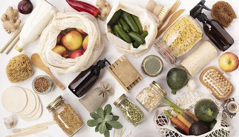 STRING BAG, MASSAGER, CUCUMBER, APPLE, LOOFAH