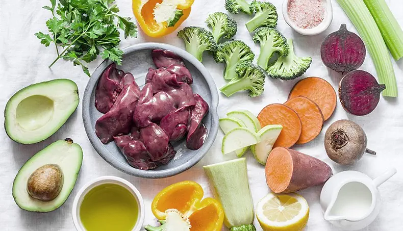 LIVER, AVOCADO, ZUCCHINI, BROCCOLI, SWEET POTATO