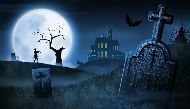 ZOMBIE, GRAVE, CROSS, BAT, HEADSTONE