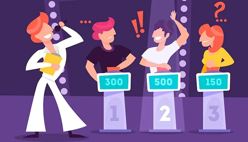 JEU QUESTIONNAIRE, SCORE, INTERROGATION, EXCLAMATION, TÉLÉVISION