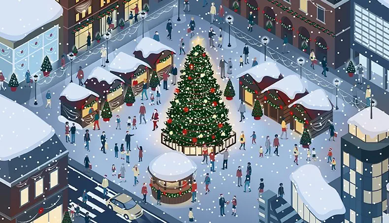 CHRISTMAS, MARKET, SANTA, SNOWFALL, PLAZA