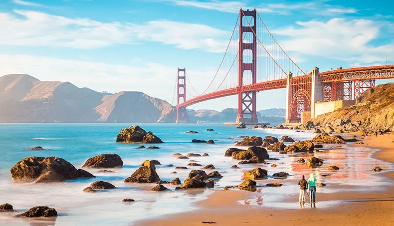 WALKING, SHORE, GOLDEN GATE BRIDGE, ROCK, SAND