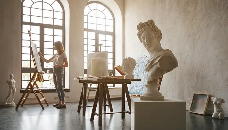 WORKROOM, BUST, ARTIST, EASEL, HEAD